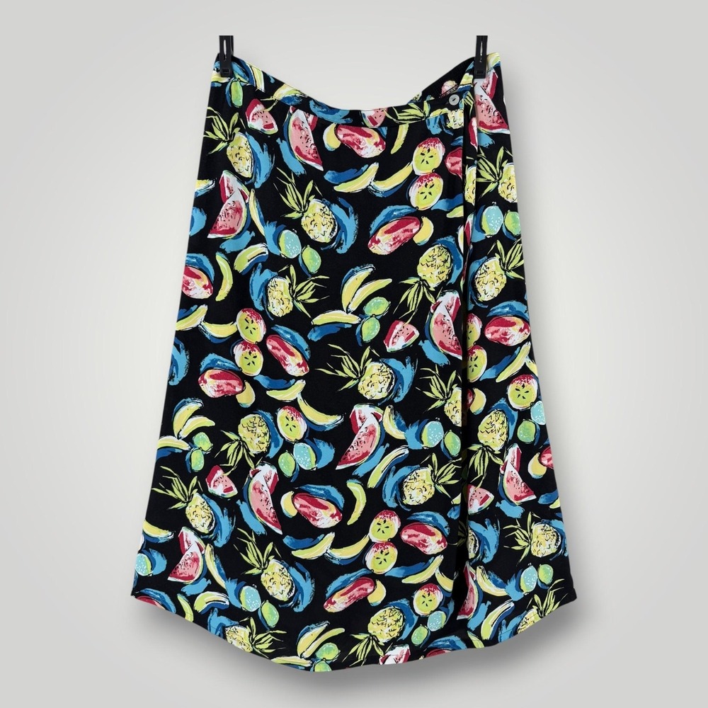 Fern‎ Bratten Maxi Skirt Womens 3X Tropical Fruit Print Rayon Wrap Boho VTG